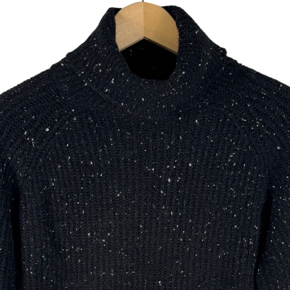 Zara Ribbed Turtleneck Sweater Womens S Wool Alpaca Blend Black White Speckle